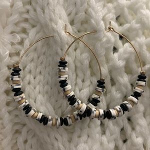 Hoop Earrings with rubber and wood flat beads
